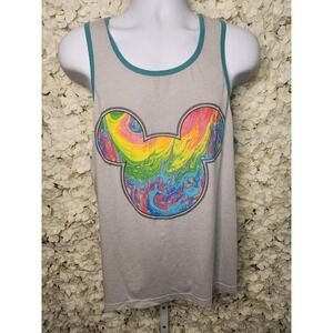 Disney Tank Men Large Rainbow Tie Dye Mickey Mouse Gray Priced Low To Go